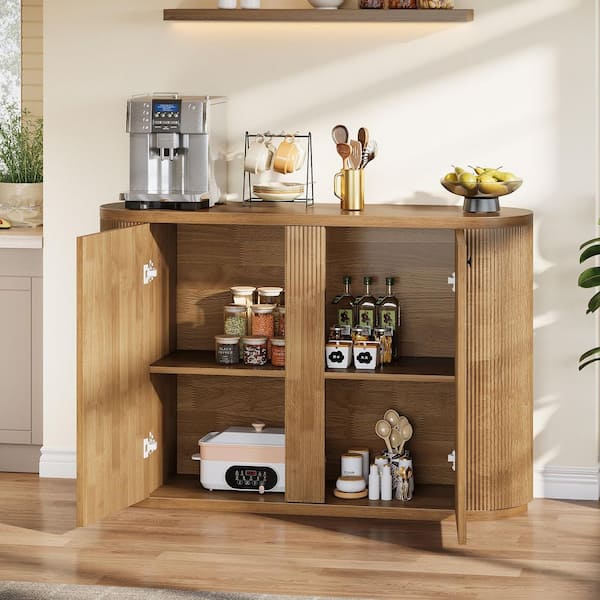 Brown Wood Bar Cabinet with Storage, 47 in. Buffet Cabinet with Doors, Accent Cabinet for Kitchen, Living Room