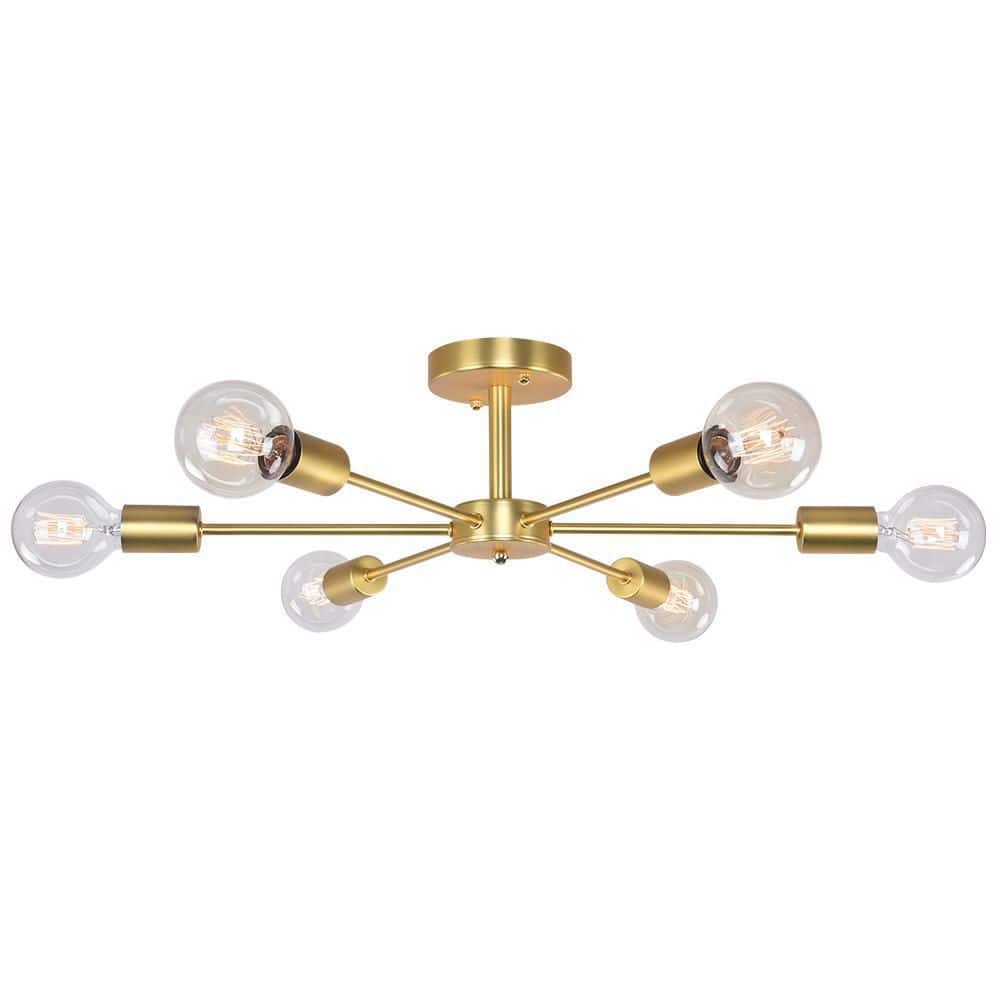 Gallman 23.62 in. 6-Light Gold Mid-Century Pendant Ceiling Light Sputnik Semi-Flush Mount price history on PriceWatchPro