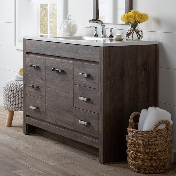 Warford 48 in. W x 19 in. D x 33 in. H Single Sink Bath Vanity in Vintage  Oak with White Cultured Marble Top