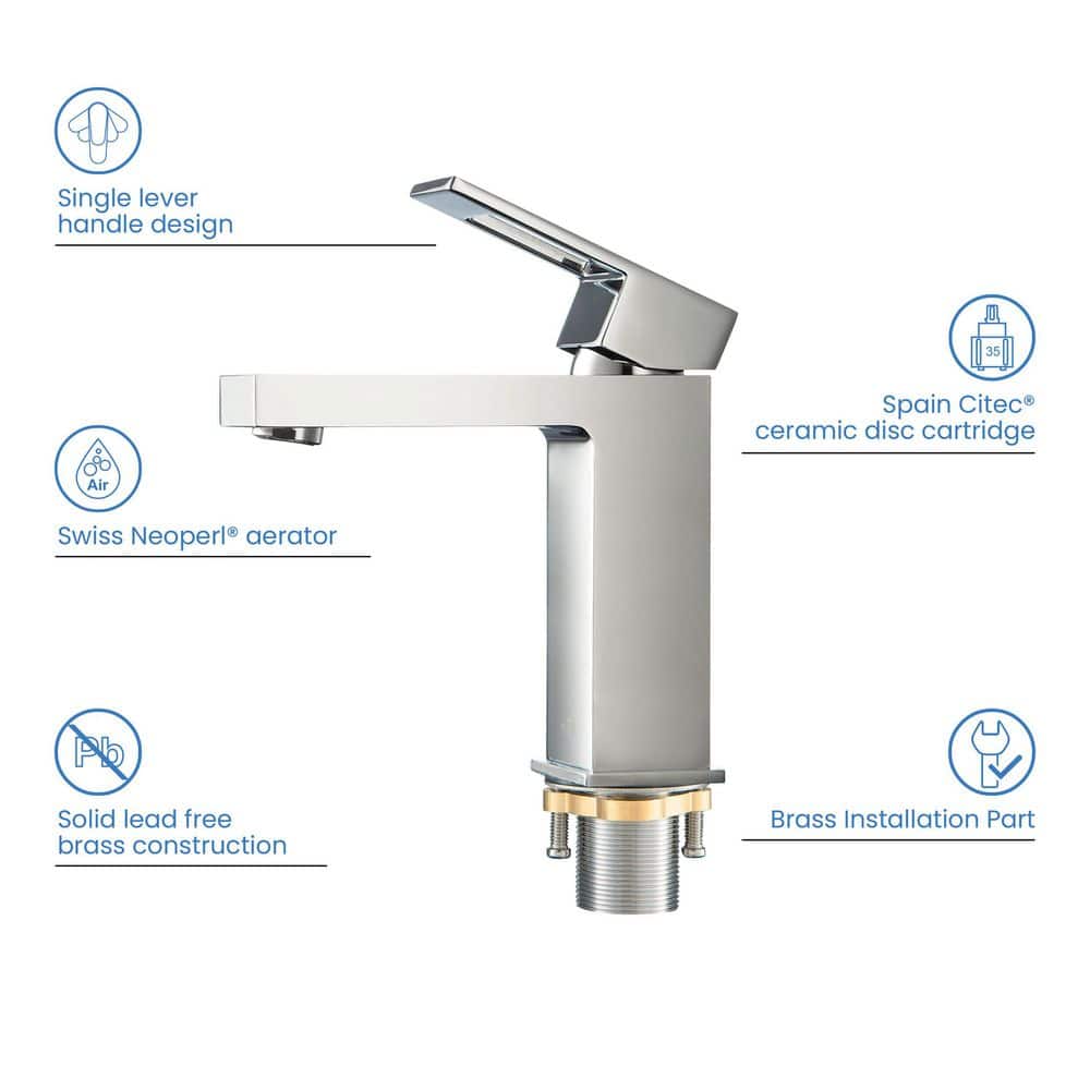 Cube Single-Hole Chrome Single-Handle Modern Bathroom Faucet