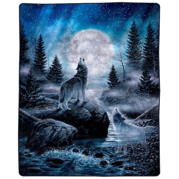Lavish Home 8 Lbs. Blue Wolf Design Throw 66-B-WOLF - The