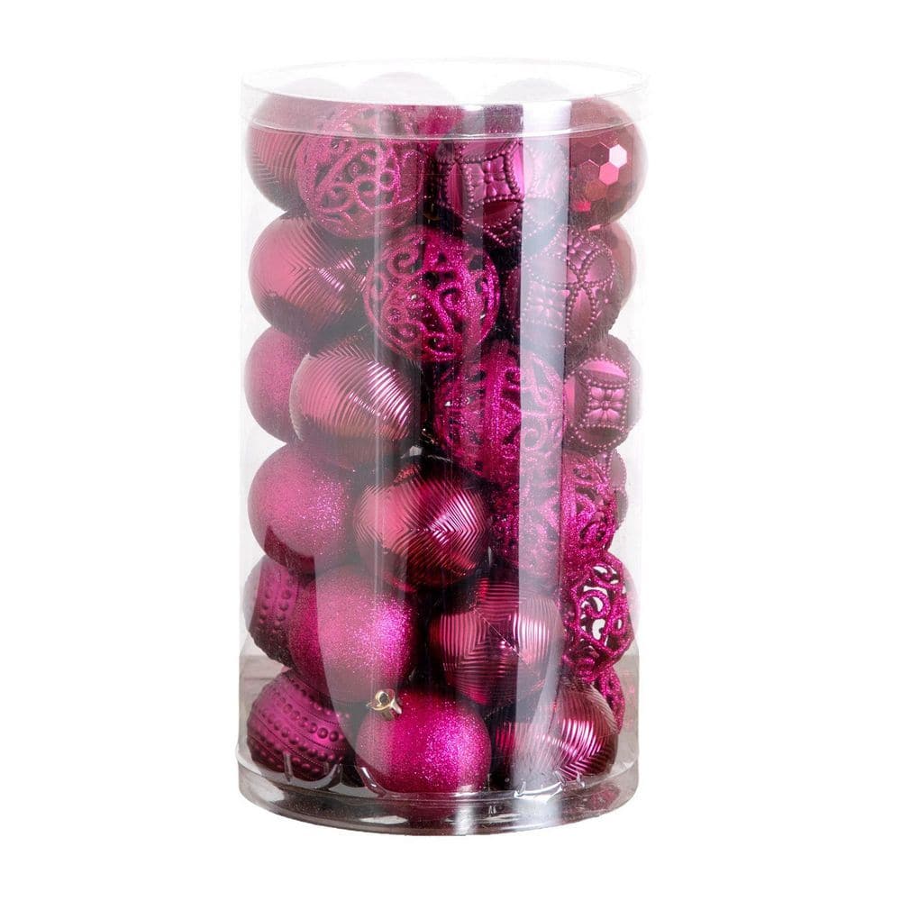 37-Pieces Fuchsia Shatterproof Christmas Ornaments