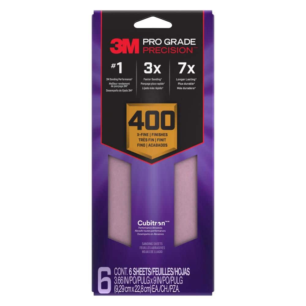 3M Pro Grade Precision 3 2/3 in. x 9 in. Extra Fine 400-Grit Sheet Sandpaper (6-Pack)