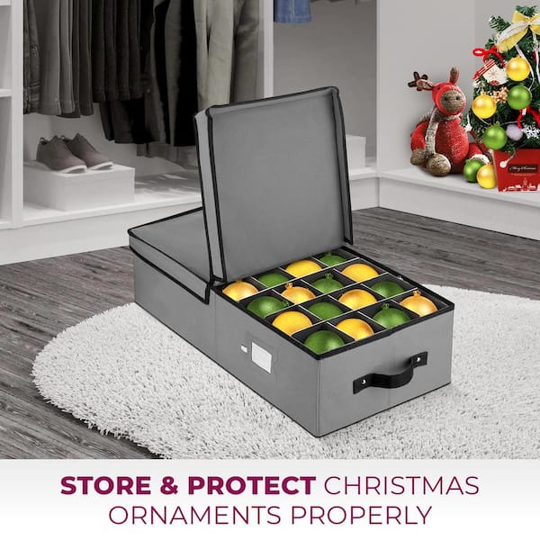 OSTO 6 in. Gray 600D Polyester Holiday Ornament Storage Box with Trays  64-Ornaments OSD-116-tr-gry-H - The Home Depot
