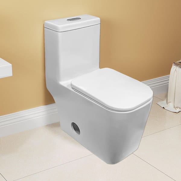 Dual Flush 1.1/1.6 GPF Square Bowl Shape 1-piece Toilet in Glossy White with Comfort Height Seating, Floor Mounted