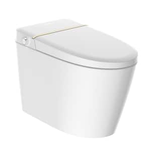 Elongated LED Bidet Toilet 1.27 GPF in White Automatic Flush Remote-Control Foot Sensor, Warm Air Drying, Heated Seat