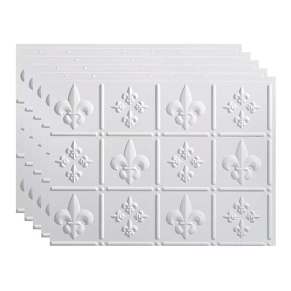 Fasade 18.25 in. x 24.25 in. Fleur-de-lis Vinyl Backsplash Panel in Gloss White (5-Pack)