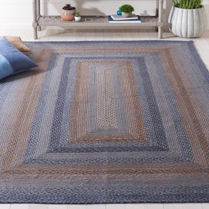 Braided Gray Brown 6 ft. x 9 ft. Border Striped Area Rug