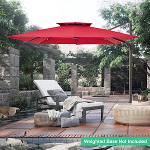 12 ft. x 12 ft. Square Two-Tier Top Rotation Outdoor Cantilever Patio Umbrella with Cover in Red