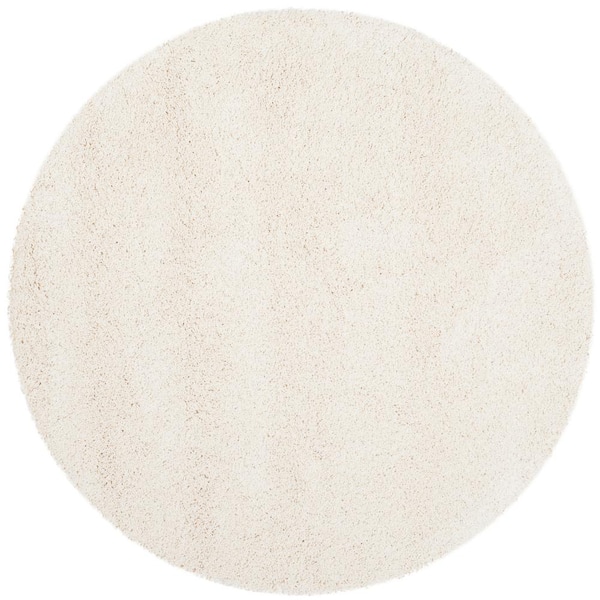 Milan Shag Ivory 4 ft. x 4 ft. Solid Flokati Round Area Rug