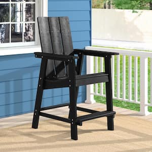 Plastic Adirondack Chair Patio Chair with Big Armrests Fire Pit Chair Weather Resistant, Outdoor Bar Stool, Black