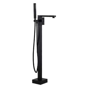 Single-Handle Freestanding Tub Faucet with Hand Shower in Black