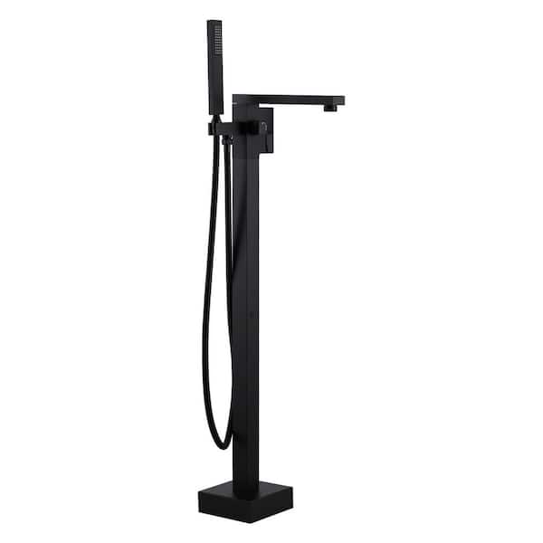 WOWOW Single-Handle Freestanding Tub Faucet with Hand Shower in Black