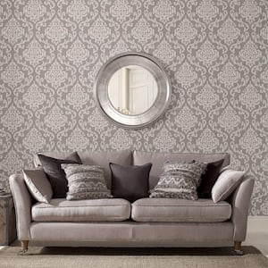 Ikat Damask Grey Mist Wallpaper