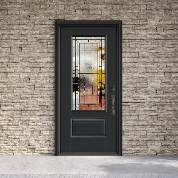 Performance Door System 36 in. x 80 in. 3/4-Lite Left-Hand Inswing Sequence Black Smooth Fiberglass Prehung Front Door