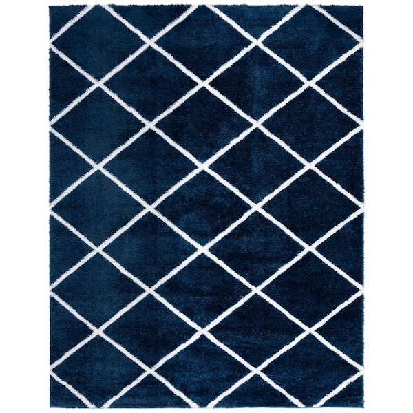 Tahoe Shag 9 ft. x 12 ft. Navy/White Diamond Abstract Area Rug