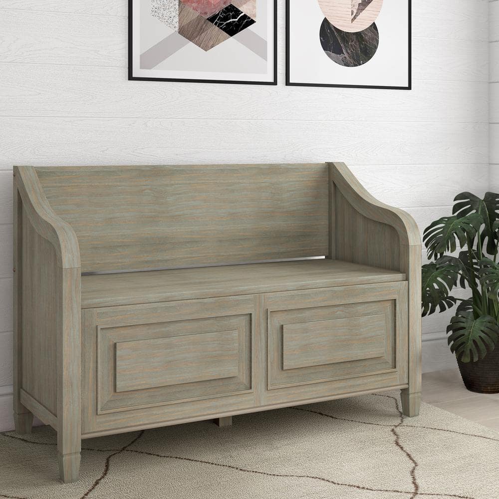 Connaught Distressed Grey Solid Wood Entryway Storage Bench