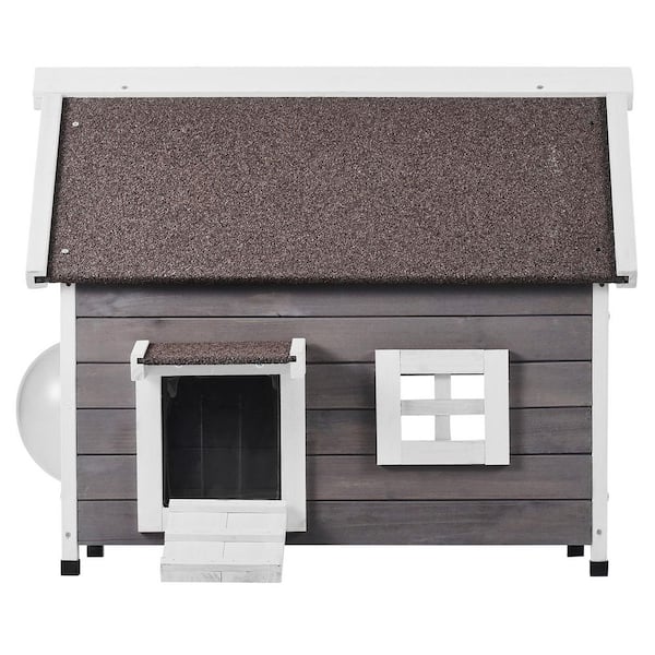 SKYSHALO Outdoor Cat House Weatherproof, Feral Cat Shelter for Multiple Cats, Outdoor, Wooden, 22 in. L x 30 in. W x 26 in. H