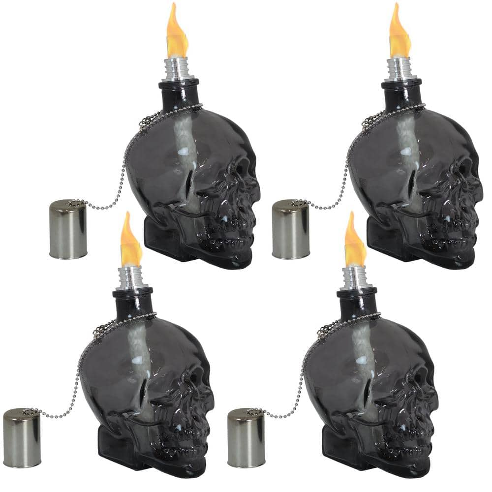 Sunnydaze Decor Sunnydaze Grinning Skull 4 Glass Tabletop Torches - Black  WKO-705-2 - The Home Depot