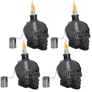 Sunnydaze Grinning Skull 4 Glass Tabletop Torches - Black