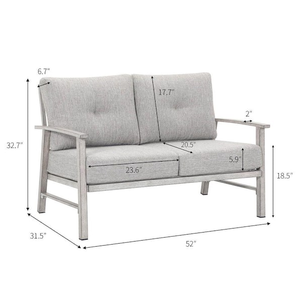 Gray Aluminum All Weather Outdoor Patio Loveseat, 2 Seats Sofa