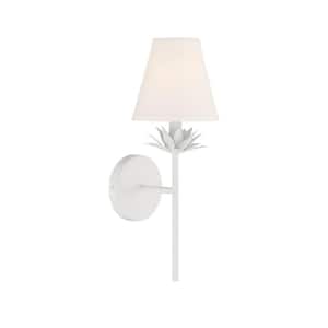 6 in. W x 17 in. H 1-Light White Wall Sconce with White Linen Shade