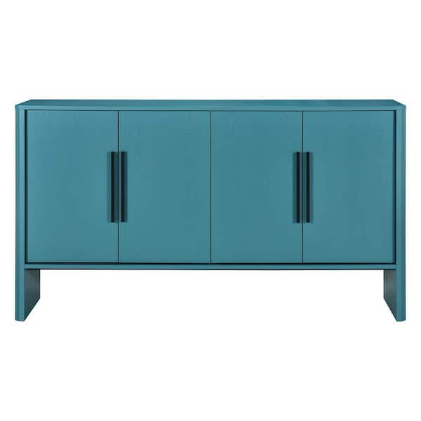 Unbranded 59 in. W x 15.7 in. D x 33.2 in. H Antique Blue Wood Linen Cabinet with 4-Door, Adjustable Shelves and Long Handles