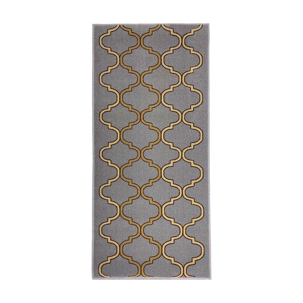 Border Abstract Design Cut to Size Gray 36 " Width x Your Choice Length Custom Size Slip Resistant Stair Runner Rug