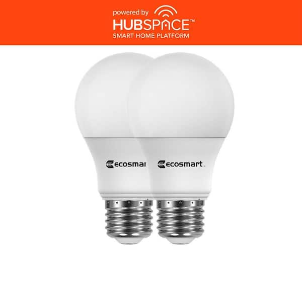 EcoSmart 60-Watt Equivalent Smart A19 LED Light Bulb Tunable White with Voice Control (2-Pack) Powered by Hubspace
