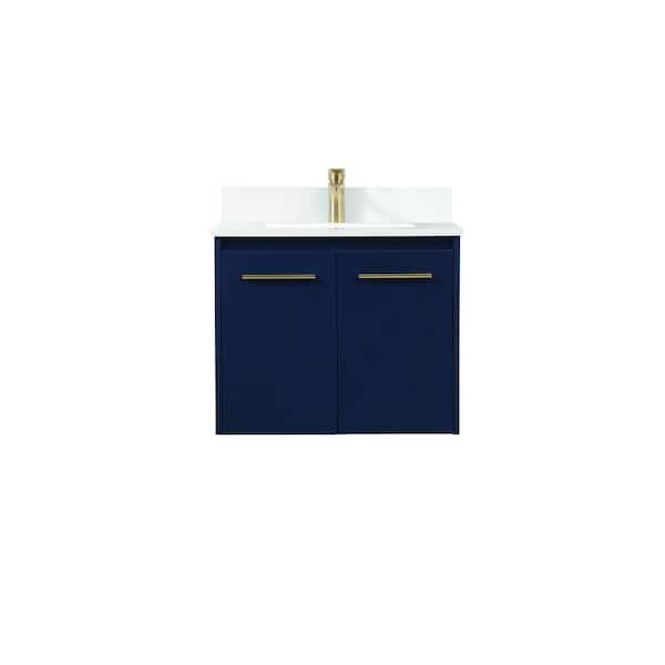 Unbranded Simply Living 24 in. W x 18 in. D x 19.7 in. H Bath Vanity in Blue with Ivory White Engineered Marble Top