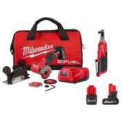 M12 FUEL 12V 3 in. Lithium-Ion Brushless Cordless Cut Off Saw Kit & 3/8 in. Ratchet w/5.0 Ah & 2.5 Ah Batteries