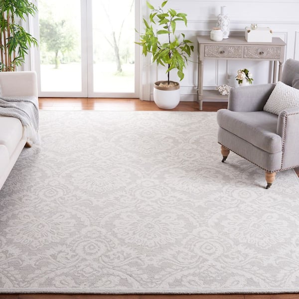 Blossom 10 ft. x 14 ft. Silver/Ivory Oriental Area Rug