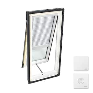 21 in. x 45-3/4 in. Venting Deck Mount Skylight with Laminated Low-E3 Glass and White Solar Powered Room Darkening Blind