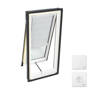 30-1/16 in. x 45-3/4 in. Venting Deck Mount Skylight w/ Laminated Low-E3 Glass, White Solar Powered Room Darkening Blind