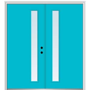 64 in. x 80 in. Viola Left-Hand Inswing 1-Lite Clear Low-E Painted Fiberglass Smooth Prehung Front Door