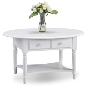 Coastal Notions 36 in. Orchid White Medium Oval Wood Coffee Table with 2-Drawers