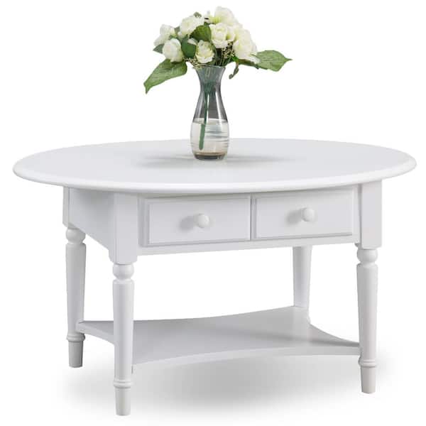Leick Home Coastal Notions 36 in. Orchid White Medium Oval Wood Coffee Table with 2-Drawers