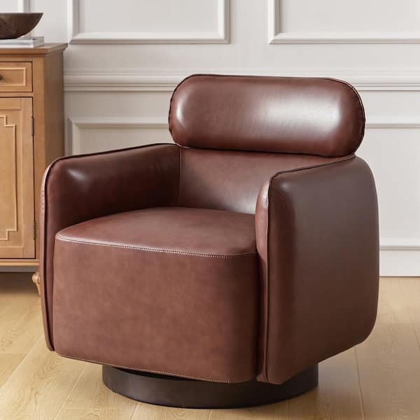 JAYDEN CREATION Pius Brown Modern Swivel Genuine Leather Chair with Adjustable Headrest