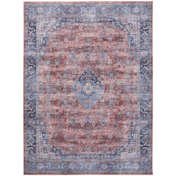Nourison Machine Washable Brilliance Blue/Multi 5 ft. x 7 ft. Center Medallion Traditional Area Rug