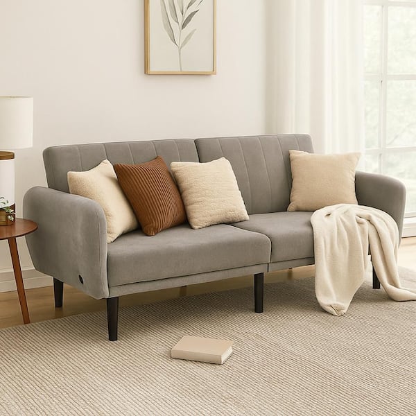 32.5 in. Gray Fabric Full Size Sofa Bed