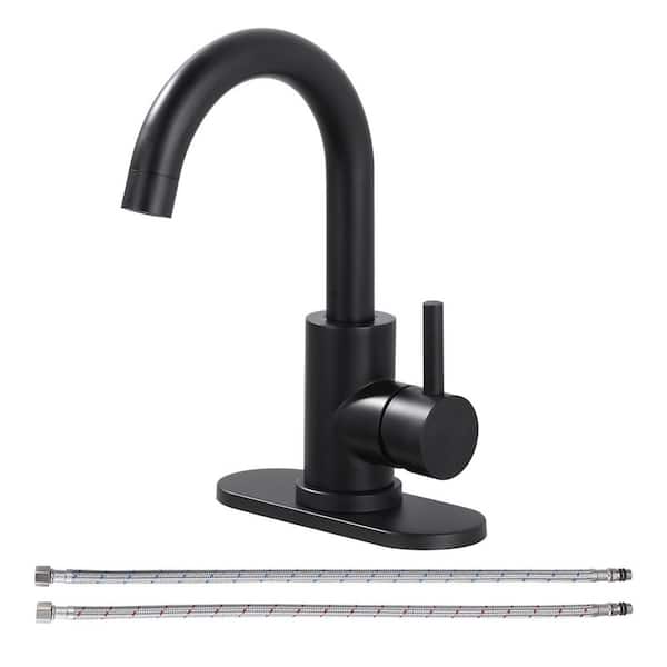 Single Hole Single Handle Stainless Steel Bar Faucet with Swivel Spout and Deckplate in Matte Black