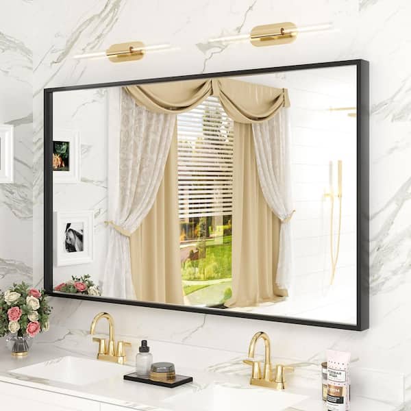 Apmir 48 in. W x 32 in. H Rectangular Aluminum Alloy Framed and Tempered Glass Wall Bathroom Vanity Mirror in Matte Black