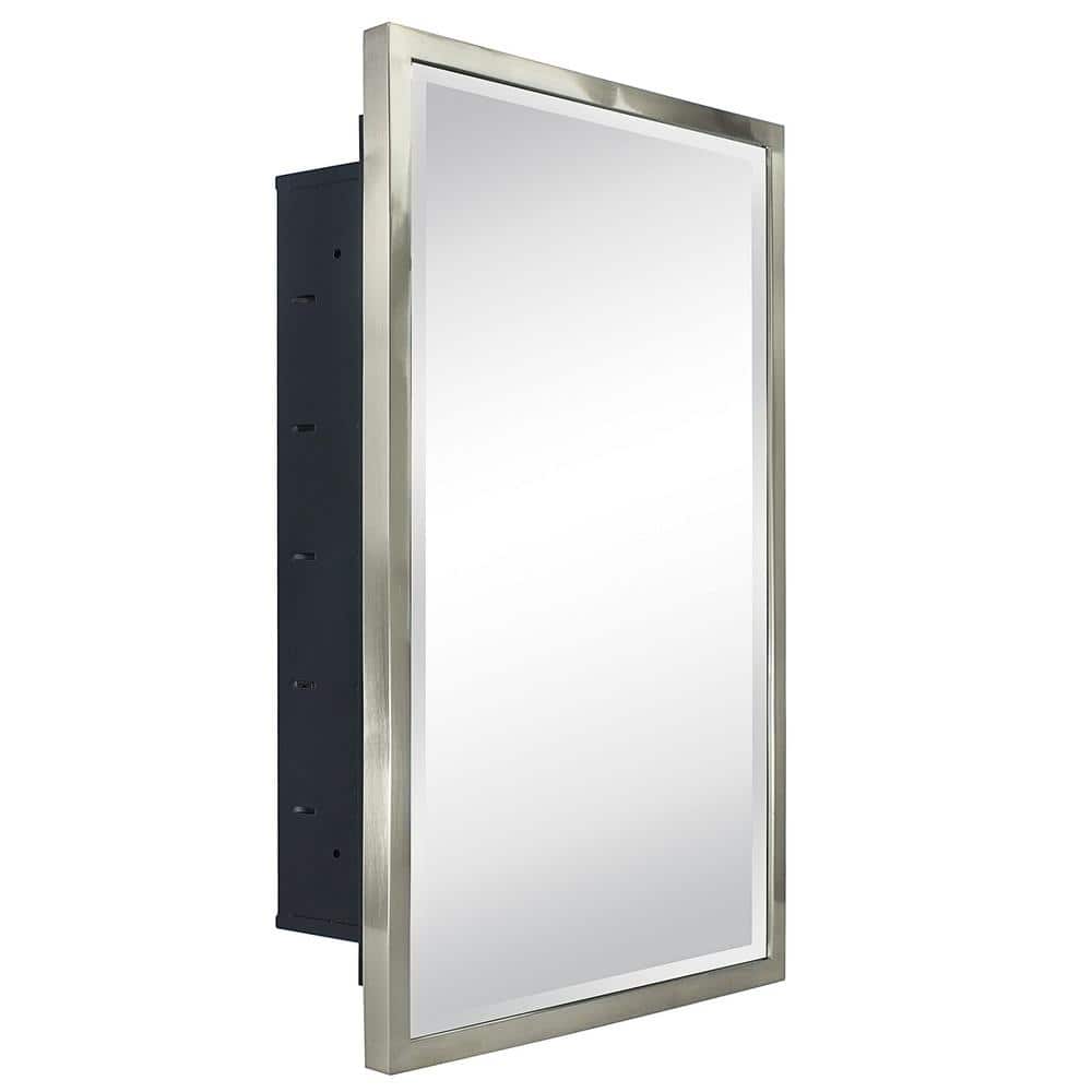 Brushed Nickel Rectangular Recessed Medicine Cabinet with Mirror
