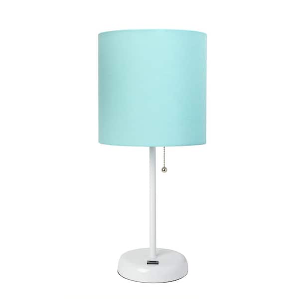 Creekwood Home 19.5 in. White Stick with Aqua Shade Contemporary Bedside USB Port Feature Standard Metal Table Desk Lamp