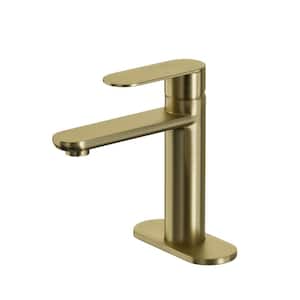 Modern Single Handle Single Hole Bathroom Faucet with Deck Plate Included and Spot Resistant in Brushed Gold