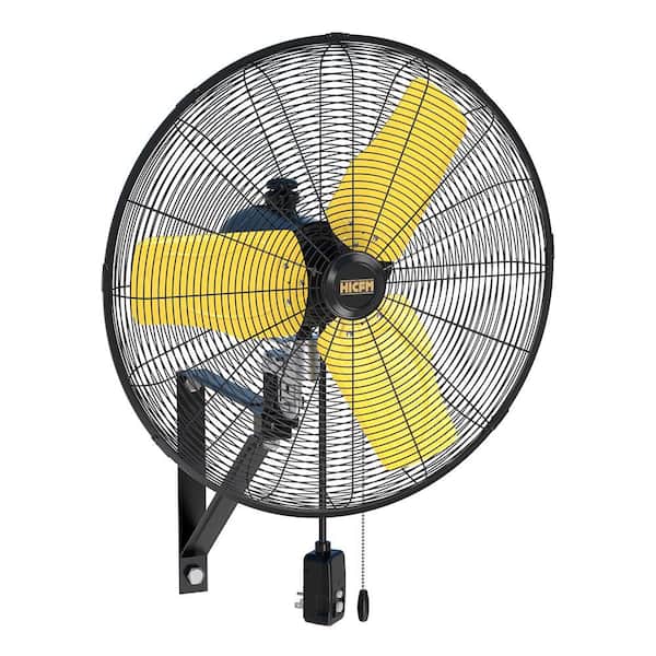 Atemomen 24 in. Safety Yellow Outdoor Oscillating Weatherproof Wall Mounted Fan， 9 FT Cord ，GFCI Plug, 8900 CFM Duty Fan