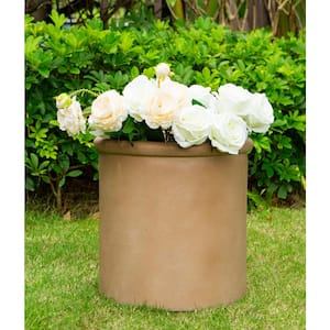 Small 13.8 in. Tall Desert Sand Lightweight Concrete Round Classic Outdoor Planter