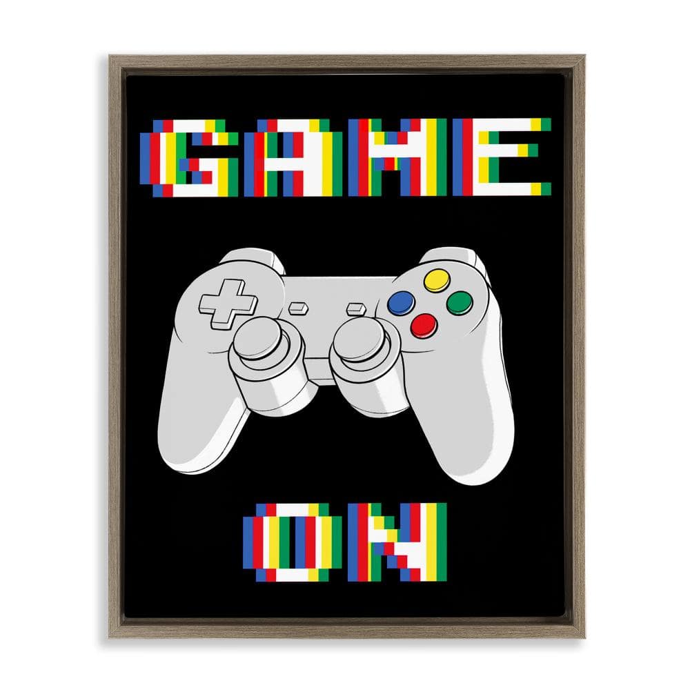 Colorful Digital Game On Brown Framed Floater Canvas Wall Art, design by Marcus Prime
