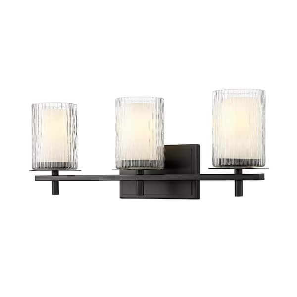 Unbranded Grayson 23 in. 3-Light Matte Black Vanity Light with Clear Etched Opal Glass Shade with No Bulbs Included