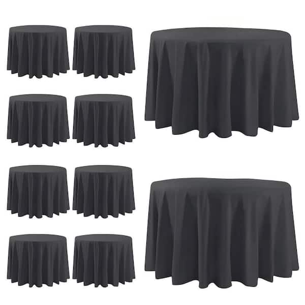 120 in. L x 120 in. W Vintage Fabric Round Washable Table Clothes Cover for Kitchen Dining, Wedding, Black (10-Pack)